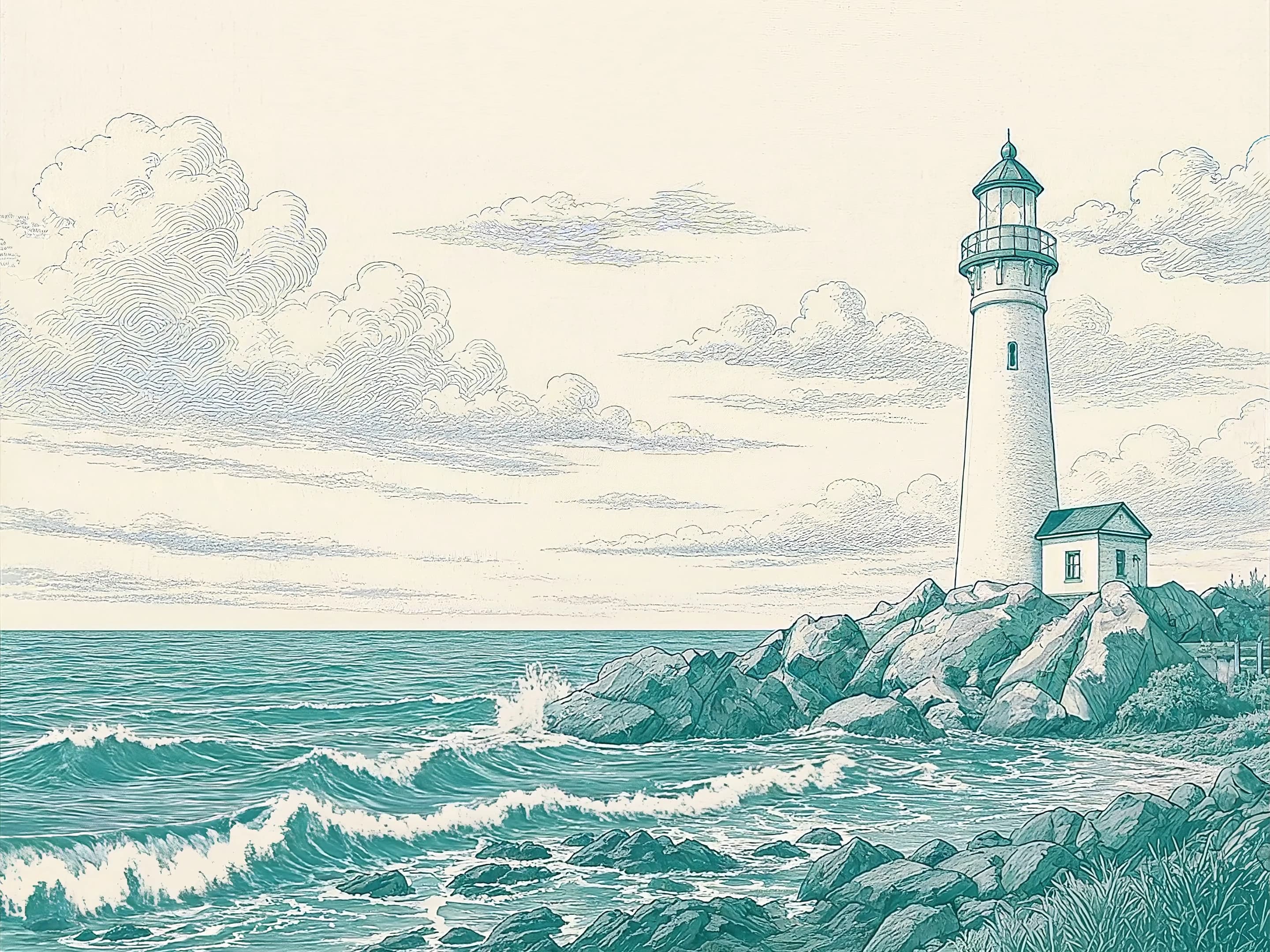 Shor lighthouse overlooking the sea at daylight
